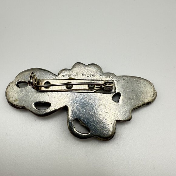 Vintage Signed Seagull Pewter Canada Lotus Floral Pin Brooch 2.5"x1.5" Elegant - Picture 3 of 3